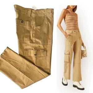 Joie Wide Leg High Waist Pants Size 8 Cargo Pocket Tan Cotton casual utility